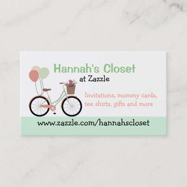 Girly Bike and Balloons Business Card Telefonnummerkarte (Vorderseite)