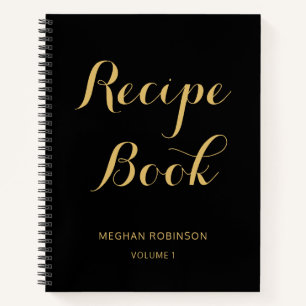 Girly Black and Gold Monogram Cookbook Rezept Notizbuch