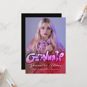 Girly Black and Pink Typografy Foto Abschluss Einladung