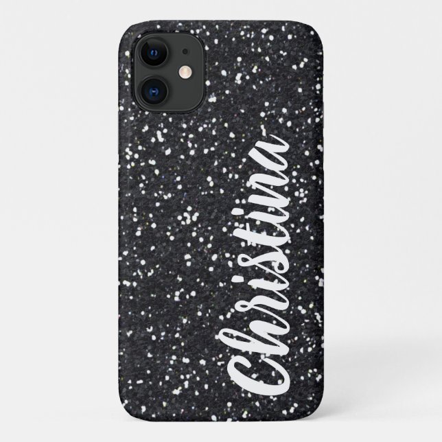 Girly Black Glitzer Name Personalisiert Case-Mate iPhone Hülle (Rückseite)