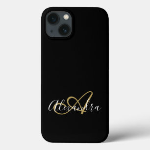 Girly Black Gold Elegante Monogram Script Name Case-Mate iPhone Hülle