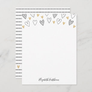 Girly Black Gold Heart Feminine Script Mitteilungskarte