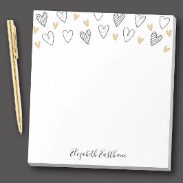 Girly Black Gold Heart Feminine Script Notepad Notizblock