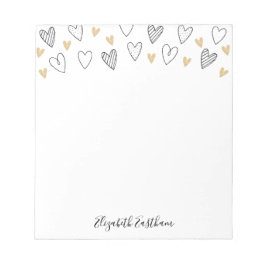 Girly Black Gold Heart Feminine Script Notepad Notizblock