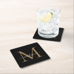 Girly Black Gold Monogram Elegante Moderne Skripte Rechteckiger Pappuntersetzer<br><div class="desc">Girly Black Monogram Eleganter Untersetzer für modernes Script Square</div>