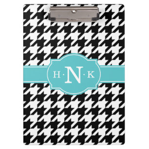 Girly Black Hahnentrittmuster Blue Monogram Klemmbrett