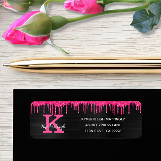 Girly Black Hot Pink Glitzer Tropfen Rücksendeadre