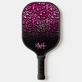 Girly Black Hot Pink Leopard Ombre Monogram Pickleball Schläger