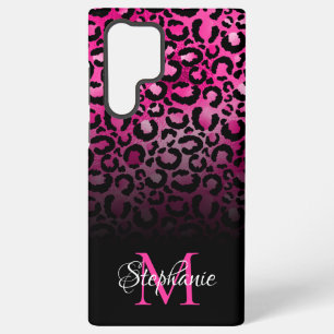 Girly Black Hot Pink Leopard Ombre Monogram Samsung Galaxy Hülle