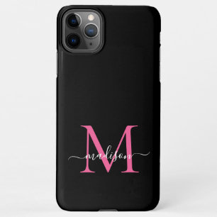 Girly Black Hot Pink Monogram Feminine Script Name iPhone 11Pro Max Hülle