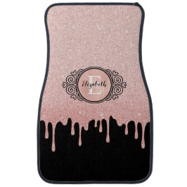 Girly Black Rose Gold Glitzer Tropfen Autofußmatte