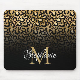Girly Black und Gold Leopard Ombre Monogram Mousepad
