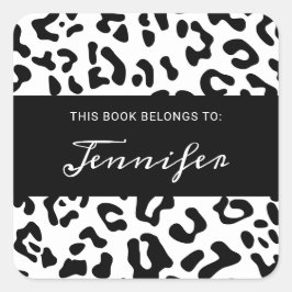 Girly Black und White Leopard Spot Quadratischer Aufkleber