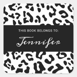 Girly Black und White Leopard Spot Quadratischer Aufkleber