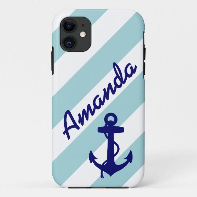 GIRLY BLAUE ANCHOR BLAUE STRIPEN IHREN NAMEN Case-Mate iPhone HÜLLE (Rückseite)