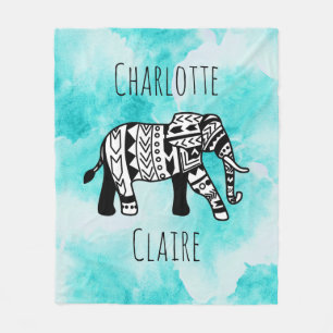 Girly blaues Aquarell-schwarzer u. weißer Fleecedecke