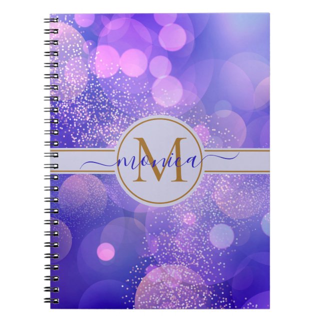 Girly Blue Bokeh Gold Glitzer Monogram Name Notizblock (Vorderseite)