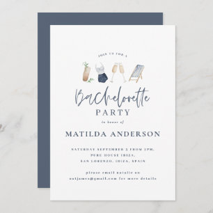 Girly Blue Drink Junggeselinnen-Abschied modern un Ankündigung