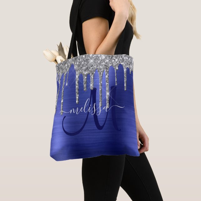 Girly Blue Dripping Glitzer Brush Metal Monogram (Von Nahem)