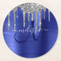 Girly Blue Dripping Glitzer Brush Metal Monogram