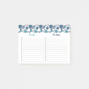 Girly Blue Floral Muster zu tun Liste Post-it Klebezettel