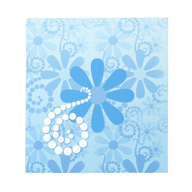 Girly Blue Floral Retro Blume Notizblock (Vorderseite)