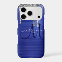 Girly Blue Glitter-Pinsel-Metall-Monogramm