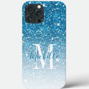 Girly Blue Glitzer Glitzern Monogram Script Name Case-Mate iPhone Hülle