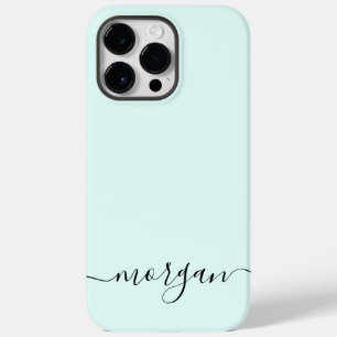 Girly Blue Monogram Modern Script Personalisiert Case-Mate iPhone 14 Pro Max Hülle