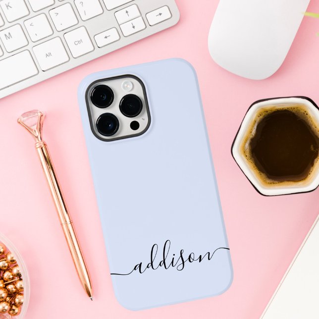 Girly Blue Monogram Modern Script Personalisiert Case-Mate iPhone Hülle (Von Creator hochgeladen)