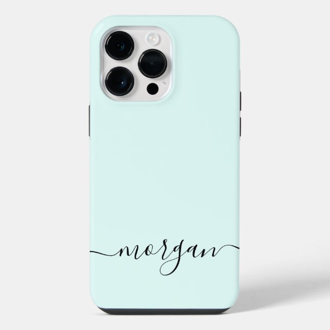 Girly Blue Monogram Modern Script Personalisiert iPhone Hülle (Rückseite)