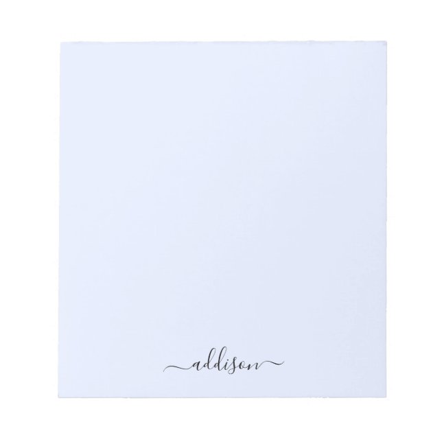 Girly Blue Monogram Modern Script Personalisiert Notizblock (Vorderseite)