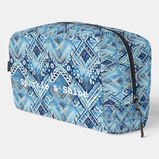 Girly Blue Navy Tribal Bohemisch Abstrakt Waschbeutel (Rechte Ecke)
