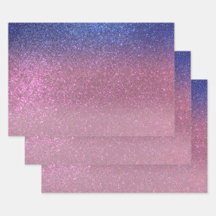 Girly Blue Pink Funkelnd Glitzer Ombre Gradient Geschenkpapier Set