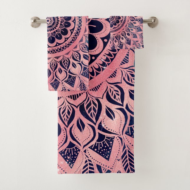 Girly Blue Pink Mandala Floral Badhandtuch Set (Insitu)