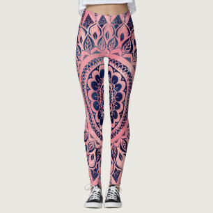 Girly Blue Pink Mandala Floral Leggings