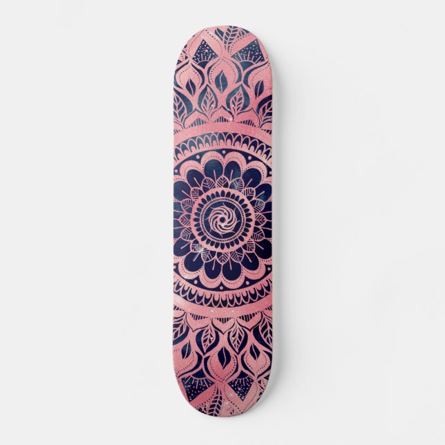 Girly Blue Pink Mandala Floral Skateboard (Vorderseite)