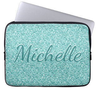 Girly Blue Sparkle Monogram Name Laptopschutzhülle