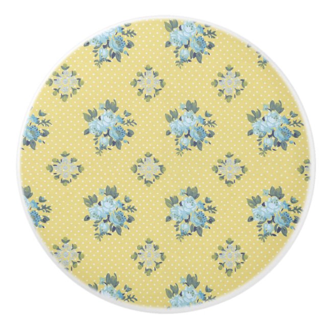 Girly Blue und Yellow Floral Keramikknauf (Vorderseite)
