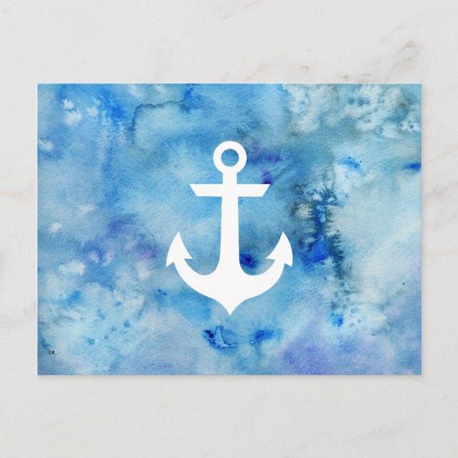 Girly Blue White Watercolor Nautical Anchor Postkarte (Vorderseite)