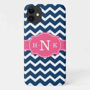 Girly Blue Zickzack Pink Monogram Case-Mate iPhone Hülle