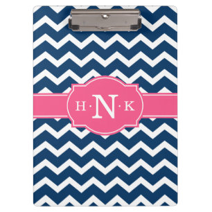 Girly Blue Zickzack Pink Monogram Klemmbrett