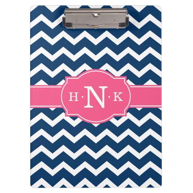 Girly Blue Zickzack Pink Monogram Klemmbrett (Vorderseite)