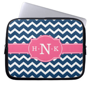 Girly Blue Zickzack Pink Monogram Laptopschutzhülle