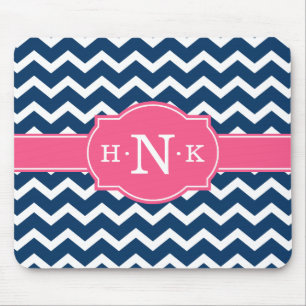Girly Blue Zickzack Pink Monogram Mousepad
