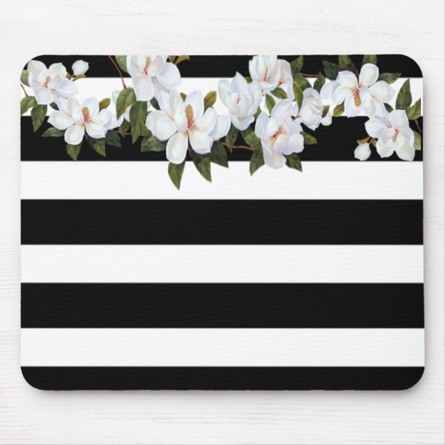 Girly Blume Magnolia, Streifen Mousepad (Vorne)
