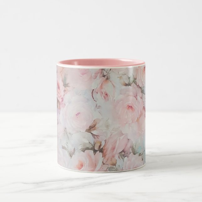 Girly Blumen Töne erröten rosa boho Land Zweifarbige Tasse (Mittel)