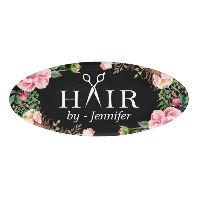 Girly Blumenhaar-Schnitt-Salon Scissors Logo Namenschild (Vorderseite)