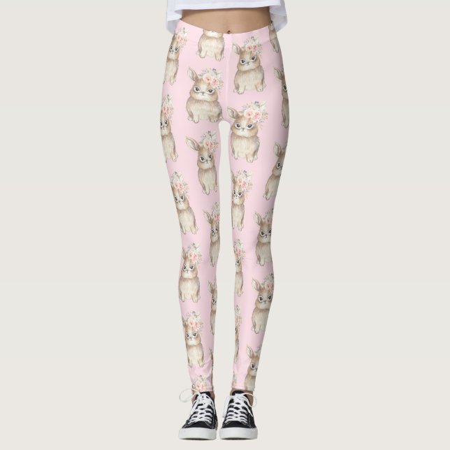 Girly Blumenhäschen-KaninchenWatercolor erröten Leggings (Vorderseite)