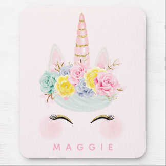 Girly Blumenunicorn-Rosa-Gold personalisiert Mousepad